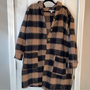 Ultra Flirt plaid shacket, 3x (juniors), brown/black